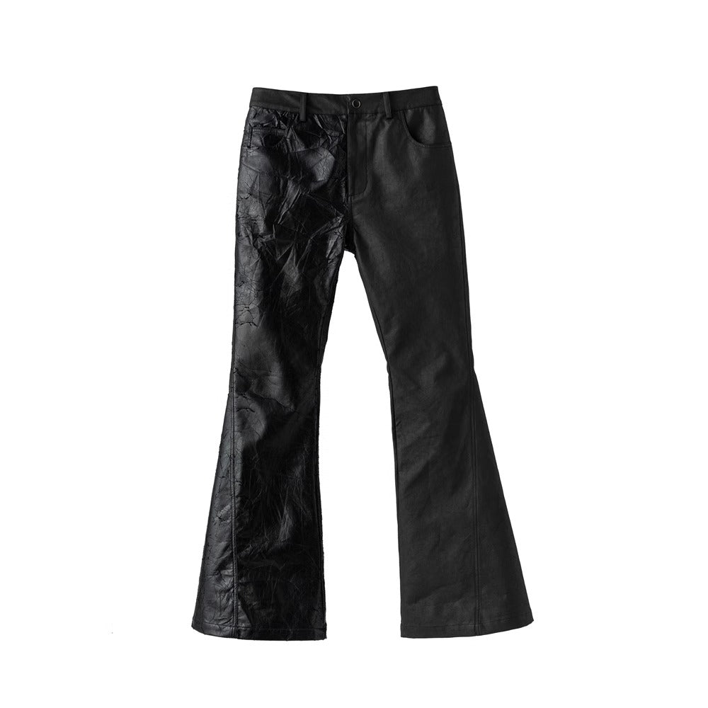 Split Waxed PU Leather Trousers