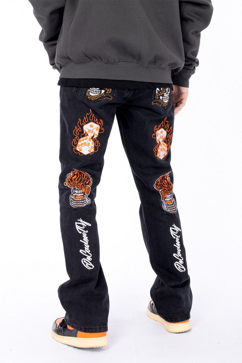Flame Embroidered Denim