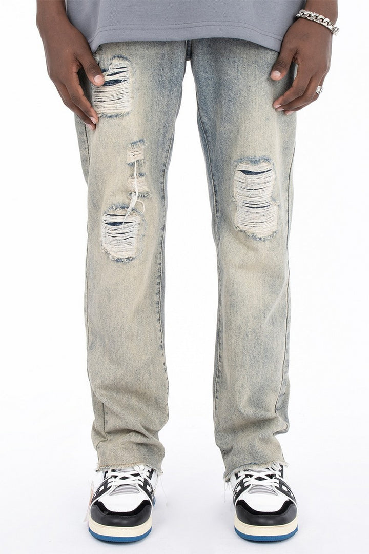 CZ Distressed Straight Washed Jeans