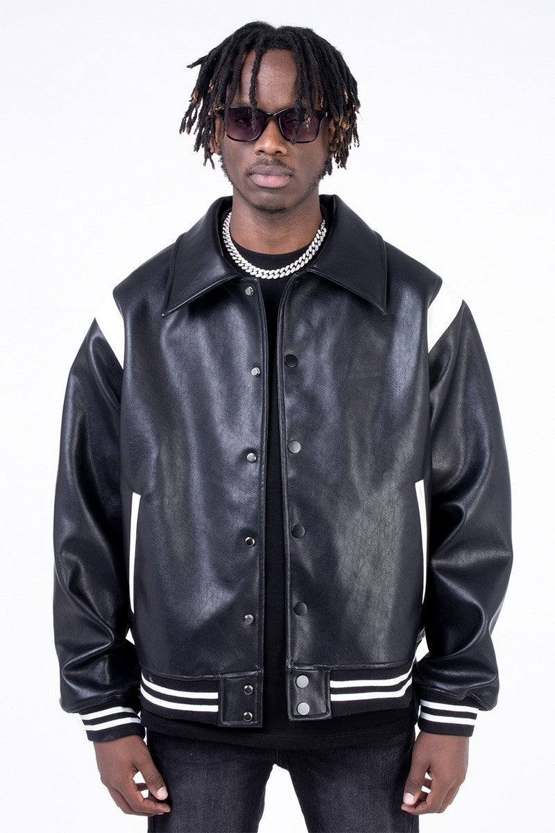 CZ PU Leather Stitched Jacket