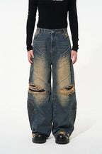 Distressed Washed Oversized Jeans