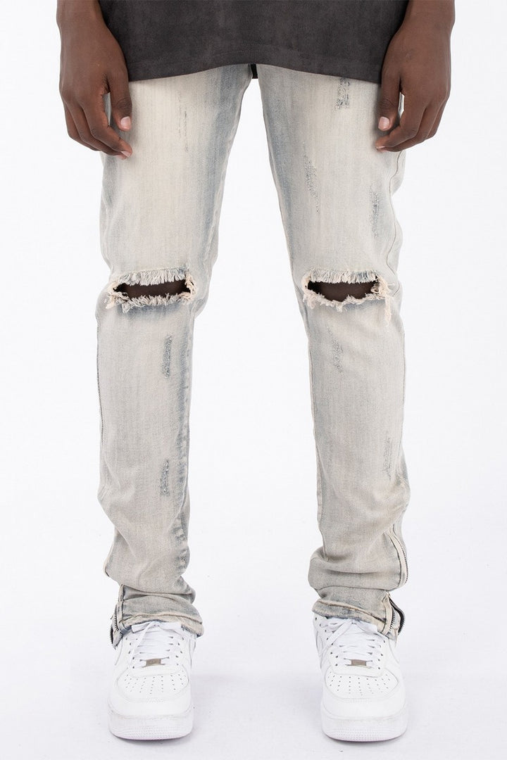 CZ Zip Ripped Slim Jeans