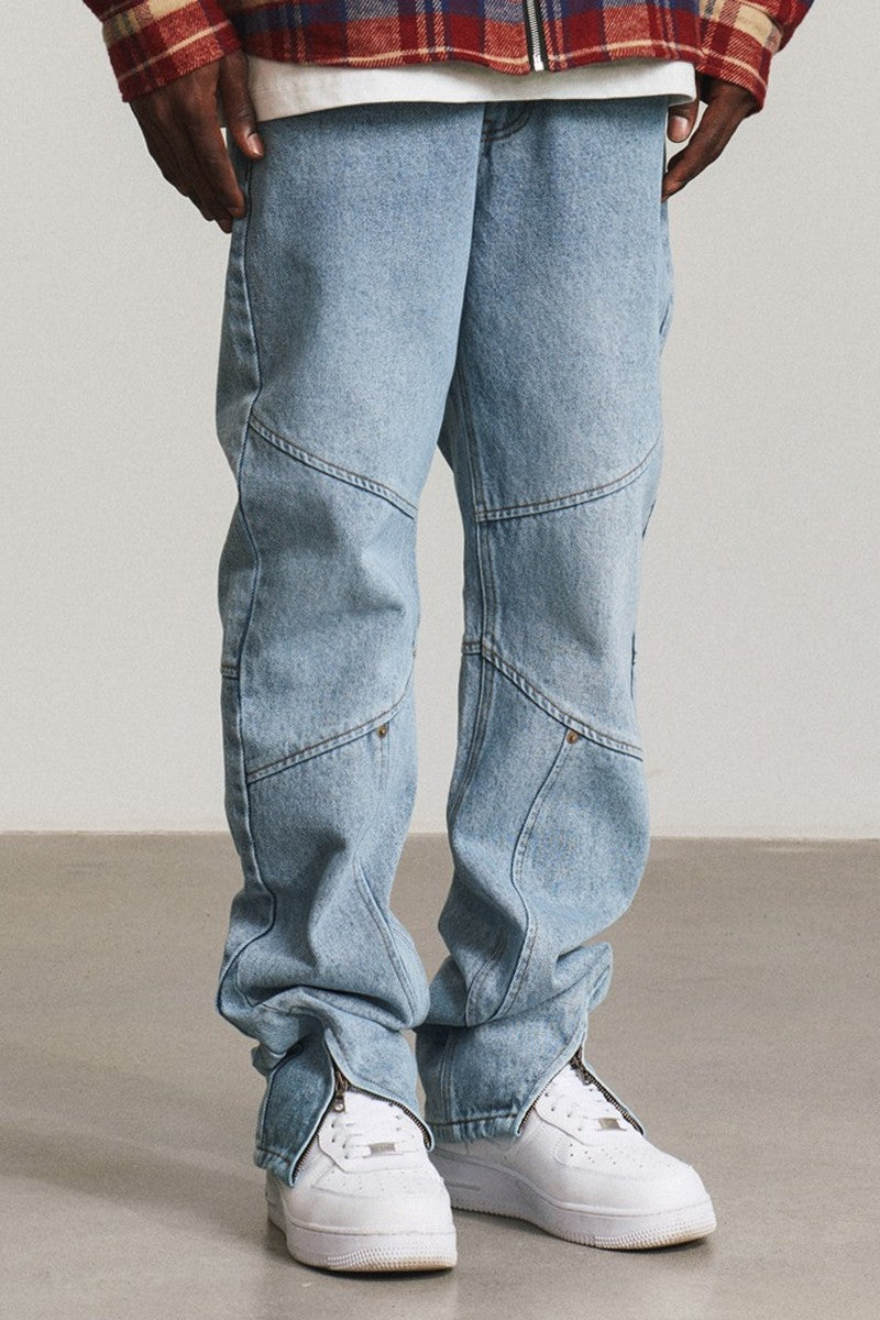 Washed Zipper Jeans