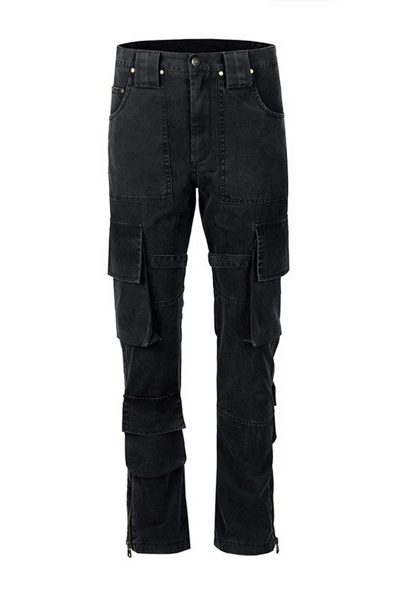 Multi-Pockets Straight Zipper Trousers