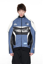 Stitched Leather Embroidered Racing Jacket