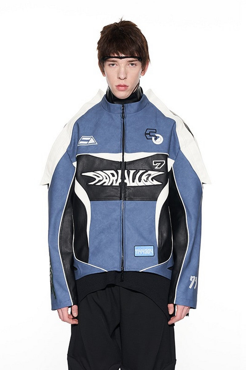 Stitched Leather Embroidered Racing Jacket
