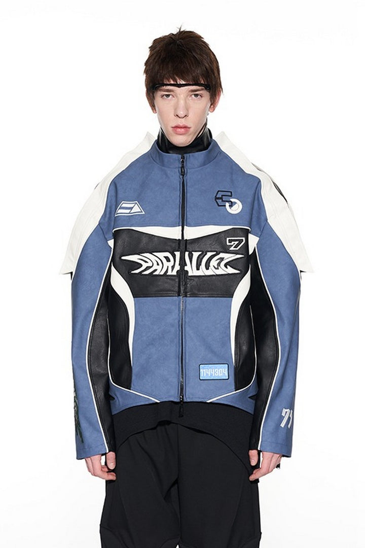 BNP Stitched Leather Embroidered Racing Jacket