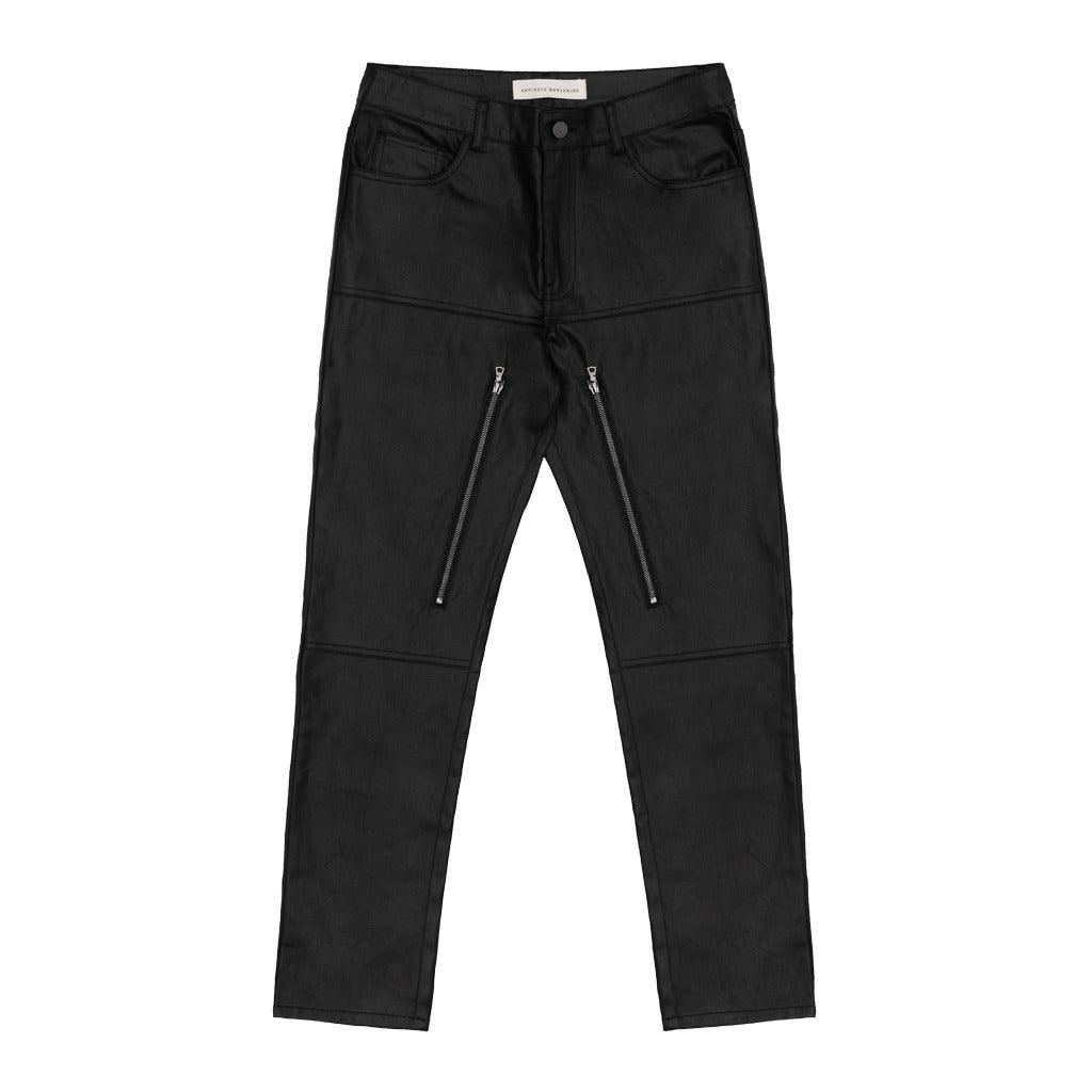Straight Zipper Waxed Jeans