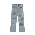 CZ Distressed Embroidered Flared Jeans