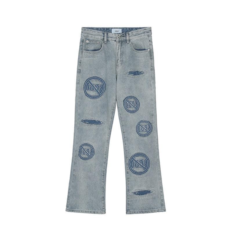 CZ Distressed Embroidered Flared Jeans