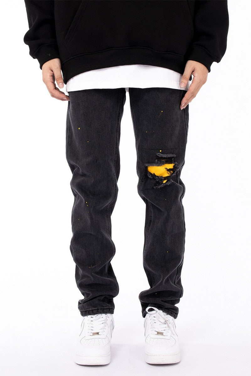 Distressed Yellow Straight Jeans