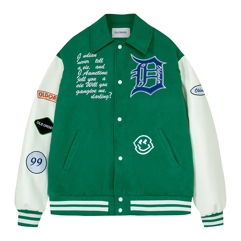 OO Gothic Logo Embroidered Varsity Jacket