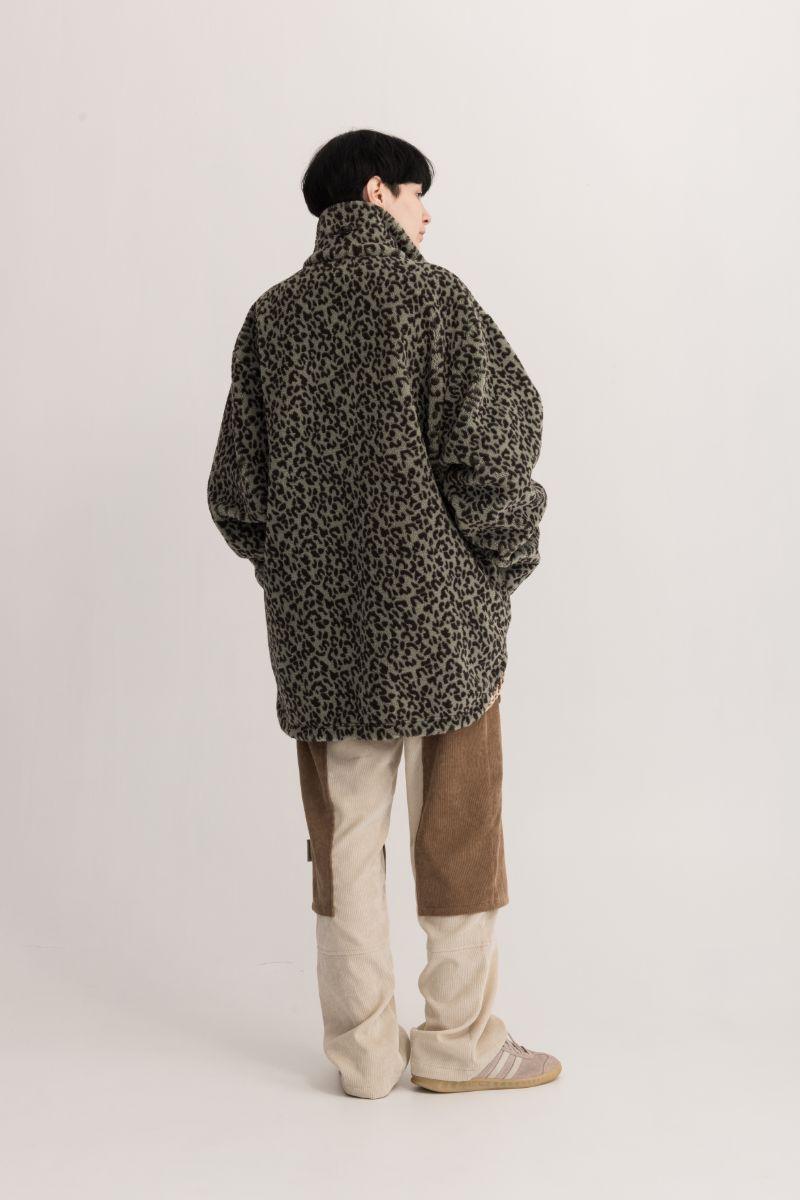 Empty Reference Leopard Pattern Zip Fleece