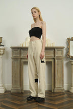 Empty Reference Flower Corduroy Straight Trousers