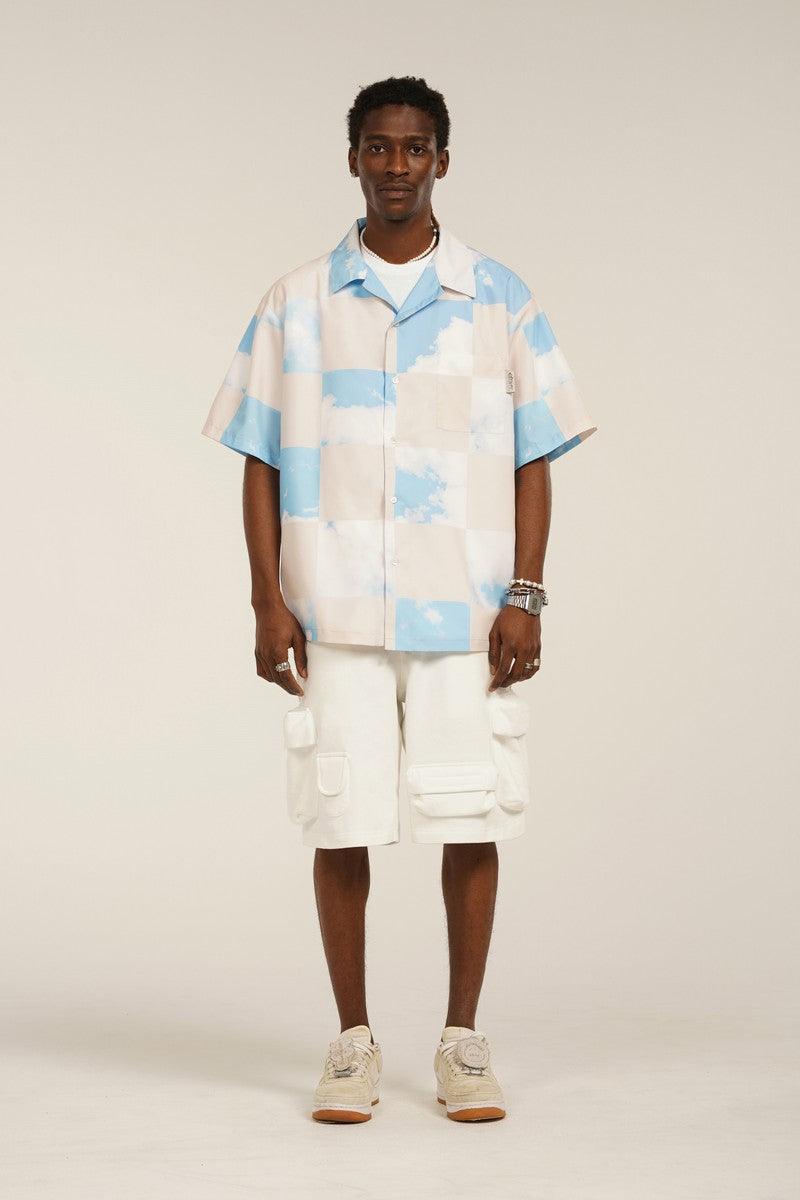 Empty Reference Checkered Sky Print Cuban Shirt