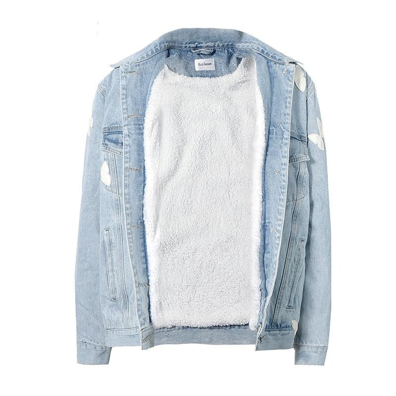 Old Order Embroidered Butterflies Washed Jeans Jacket