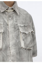CZ Washed Ripped Button Up Shirt