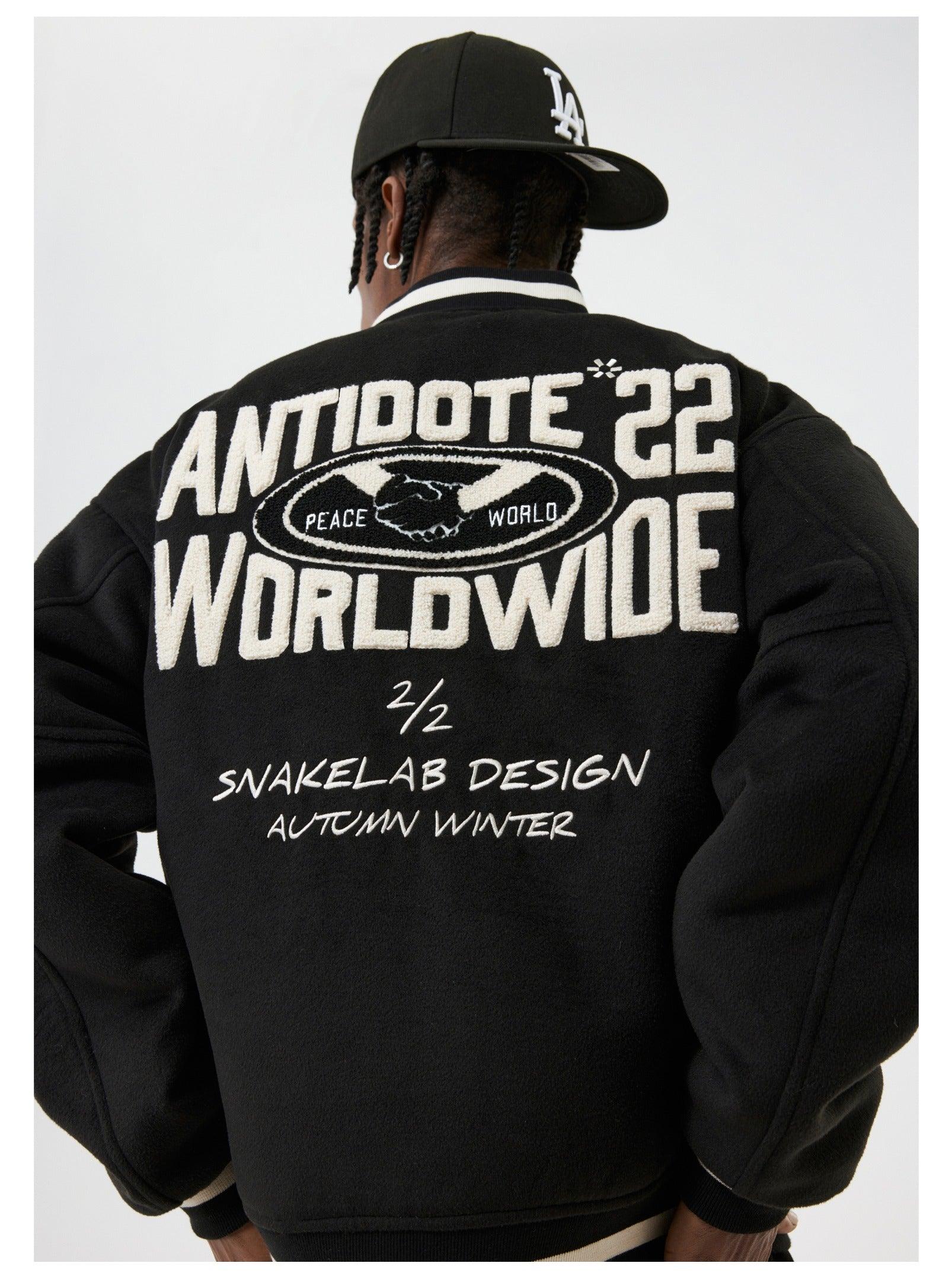 ANT Logo Woolen Embroidered Varsity Jacket