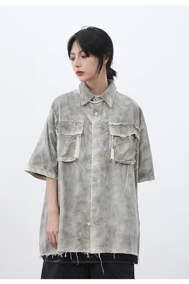 CZ Washed Ripped Button Up Shirt