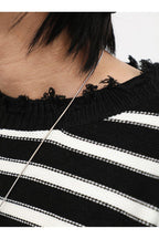 CZ Striped Ripped Sweater