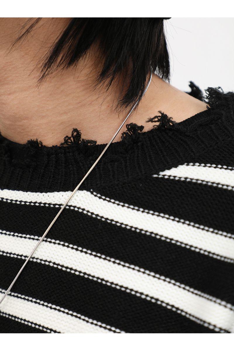 CZ Striped Ripped Sweater