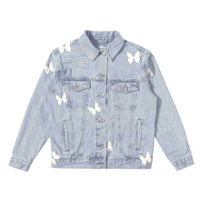 Old Order Embroidered Butterflies Washed Jeans Jacket