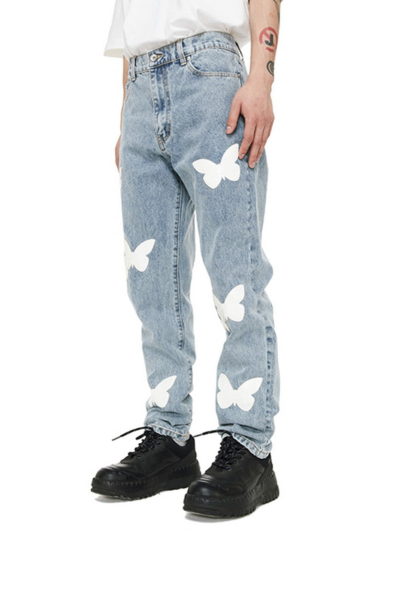 Old Order Embroidered Butterflies Washed Jeans