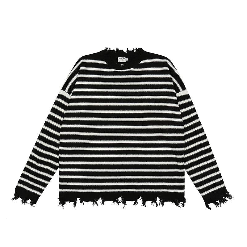 CZ Striped Ripped Sweater