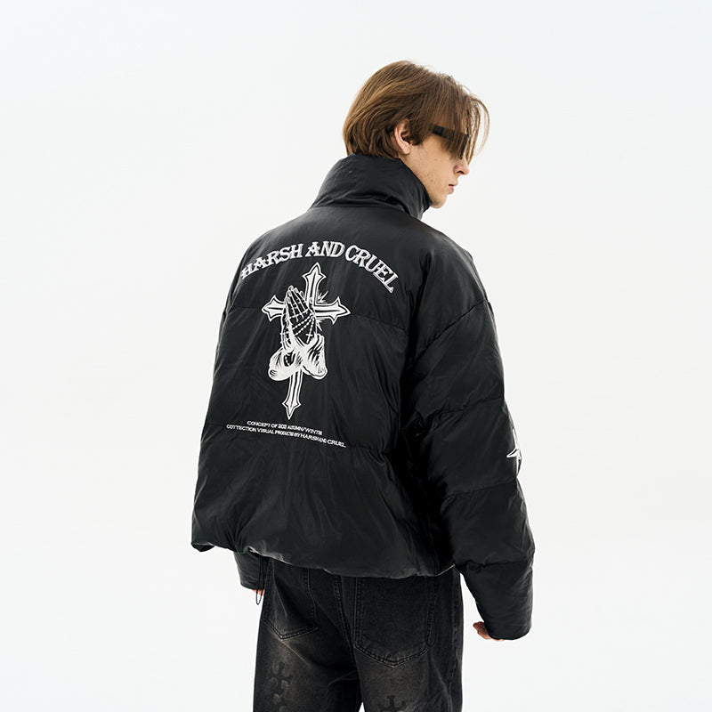 H/C Religious Cross Printed Down Jacket