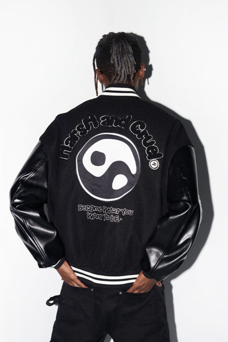 H/C Ying-Yang Embroidered Logo Varsity Jacket