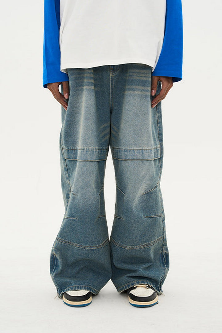 H/C Stitching Pleated Loose Jeans
