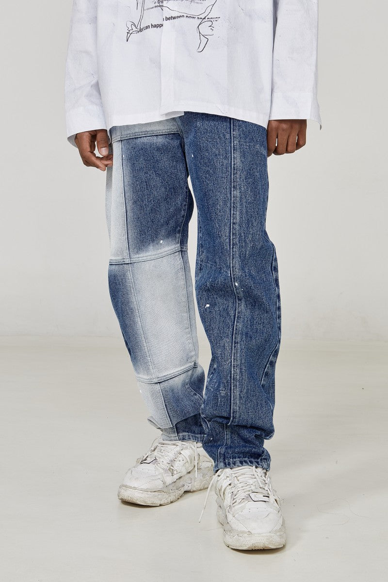 STEEPC Splash Ink Stitched Checkered Jeans