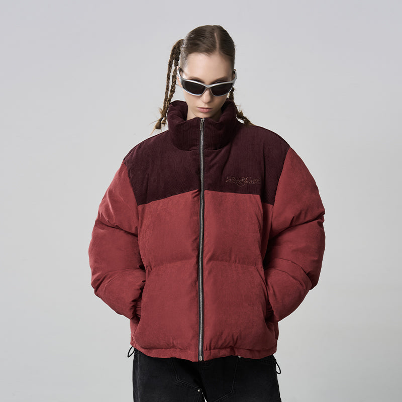 Stitched Corduroy Embroidered logo Down Jacket