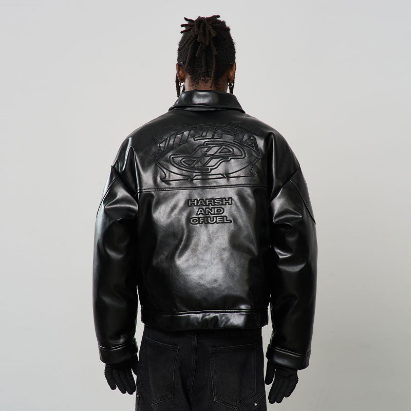 Embroidered Logo Leather Motor Jacket