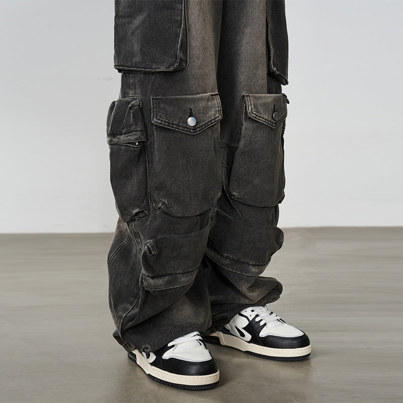 Multi Pocket Washed Baggy Jeans