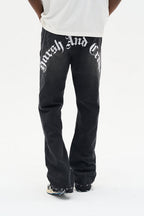 Gothic Logo Embroidered Flared Jeans