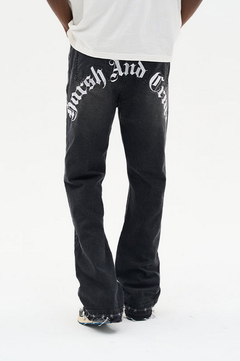 Gothic Logo Embroidered Flared Jeans