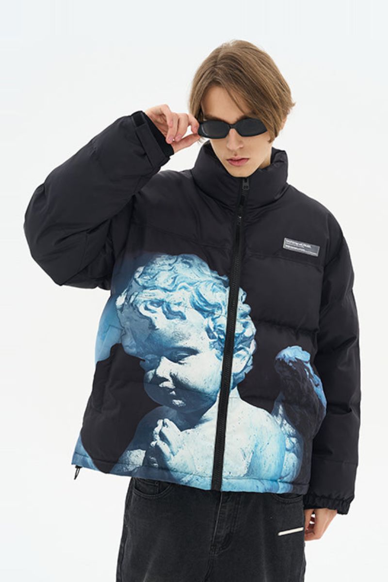 Cherub Sculpture Printed Down Jacket