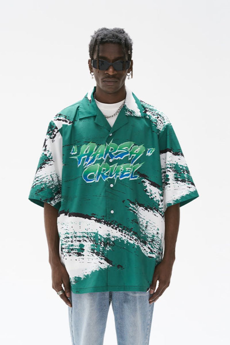 H/C Gradient Logo Brush Printed Cuban Shirt