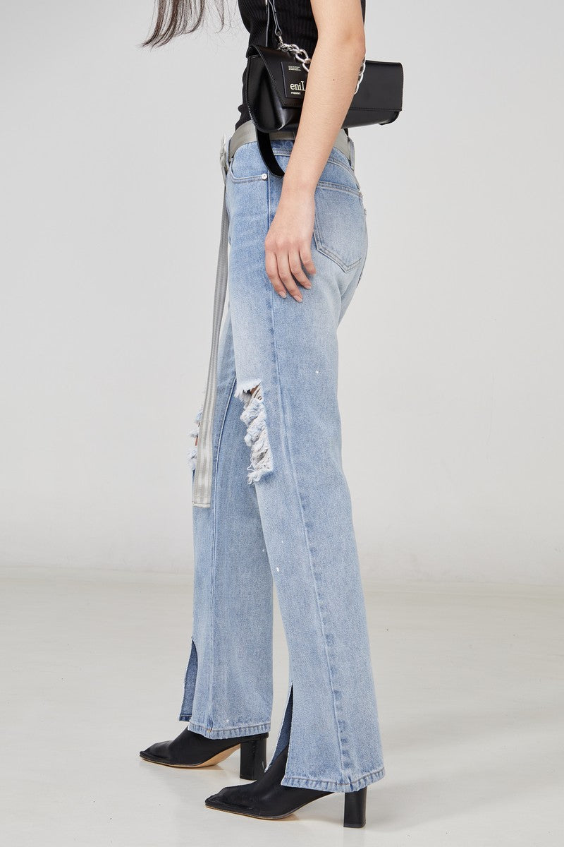 STEEPC Cut Distressed Flared Jeans