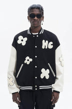 H/C Embroidered Flowers Varsity Jacket