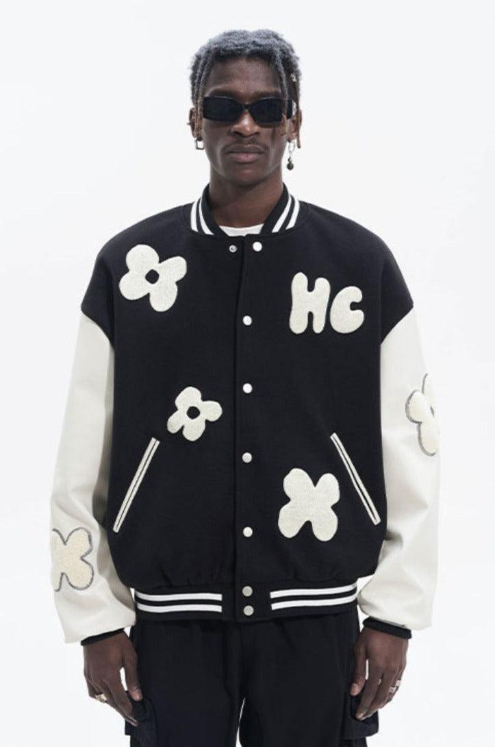 H/C Embroidered Flowers Varsity Jacket