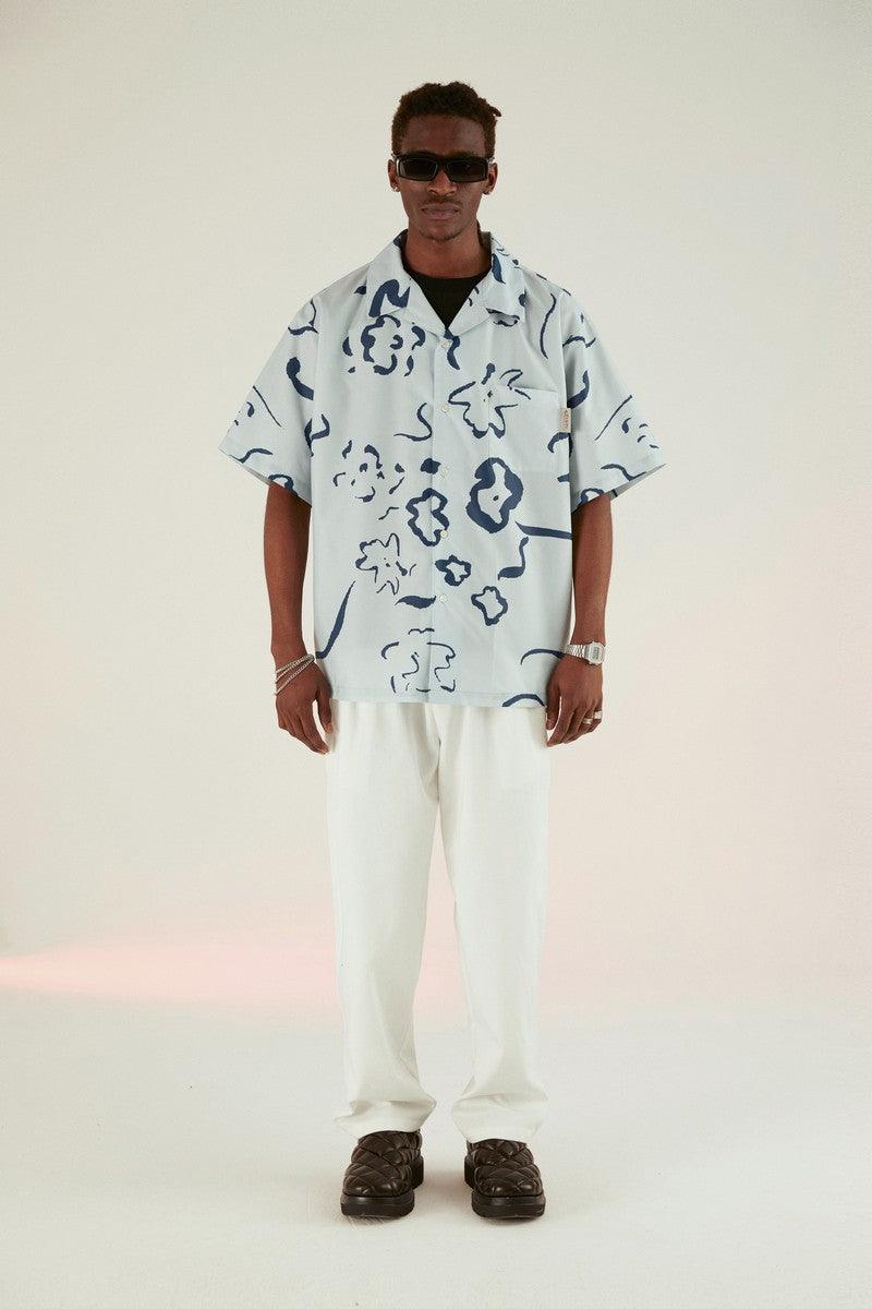 Empty Reference Hand-Painted Flowers Cuban Shirt