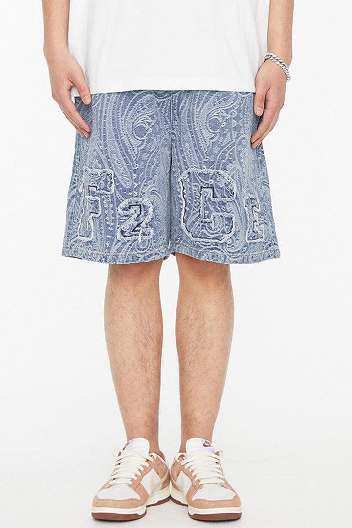 F2CE Paisley Embroidered Logo Jeans Shorts