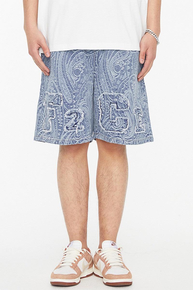 F2CE Paisley Embroidered Logo Jeans Shorts
