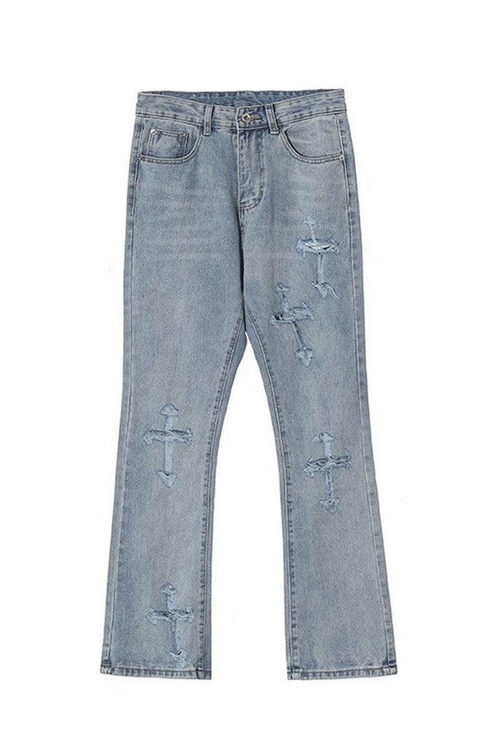 Distressed Cross Straight Jeans
