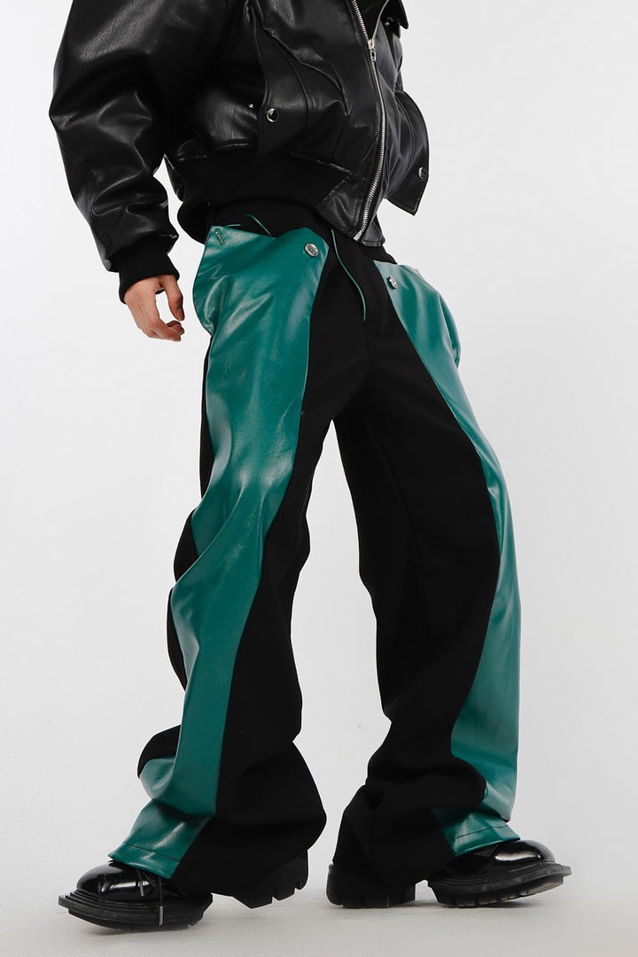 PU Leather Stitched Flared Trousers