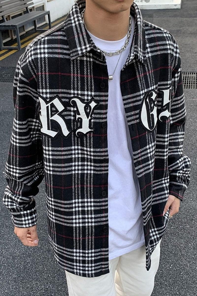 CZ Embroidered Plaid LS Shirt
