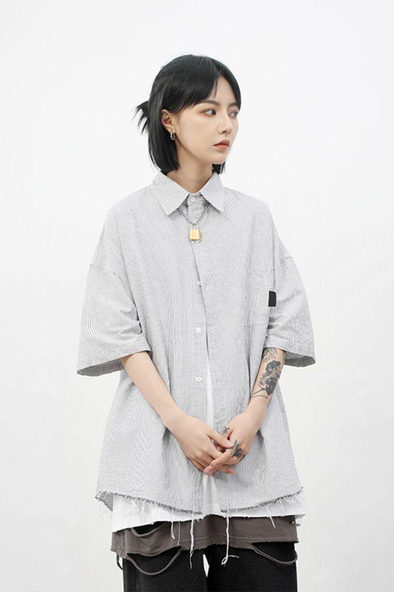 CZ Ripped Striped Button Up Shirt