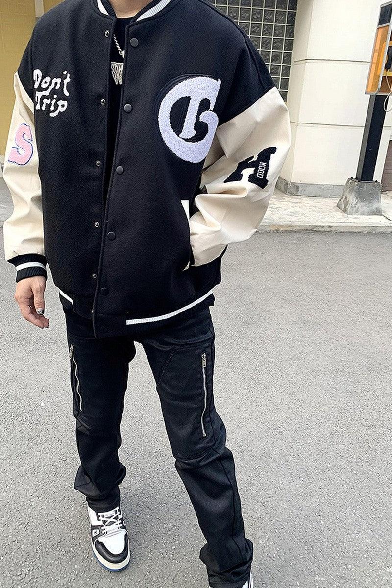 Don't Trip Embroidered Varsity Jacket